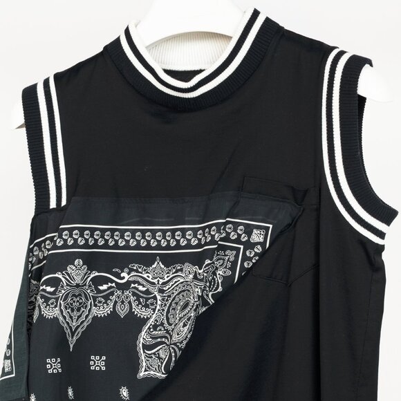Sacai R/19 Black Cotton-Jersey Bandana-Drape Tank - Picture 3 of 6